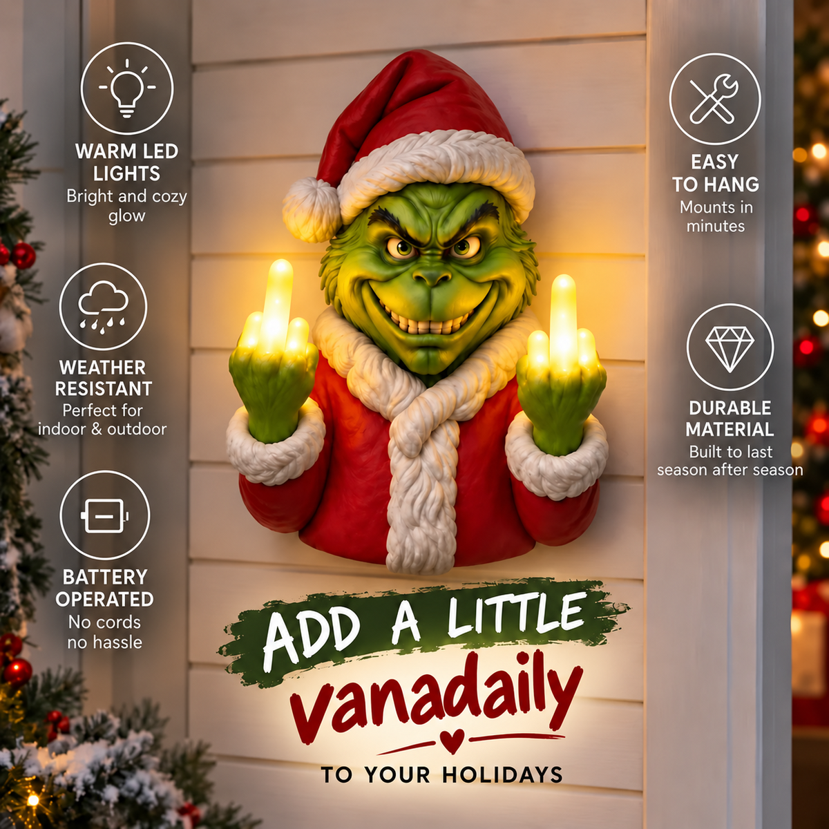 Green Mischief LED wall light features