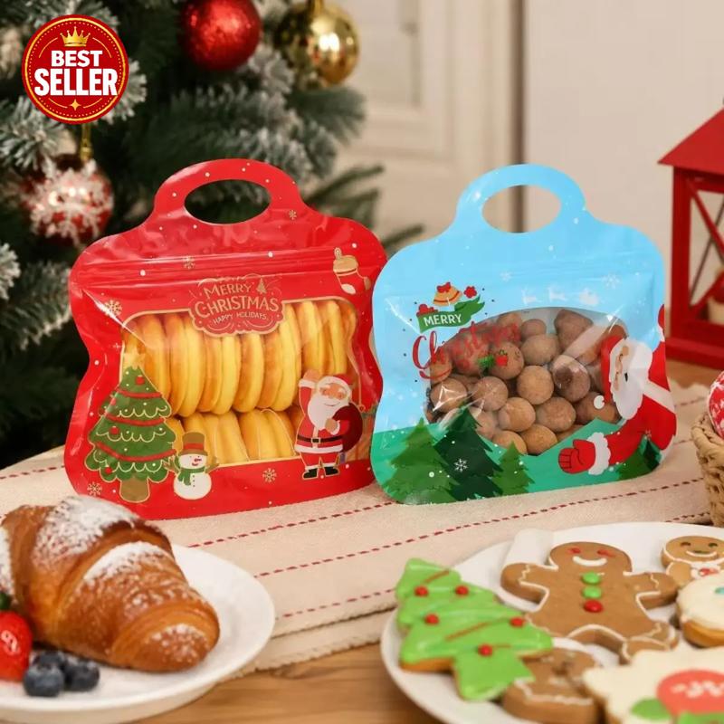 🎄 50% OFF ✨ Festive Self-Seal Treat Bags – Santa & Snowman Print