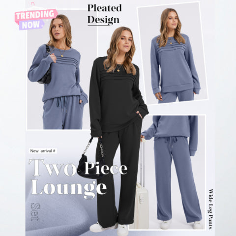 🔥 60% OFF ✨ Women’s Casual Crew-Neck Top & Drawstring Pants Set – Relaxed UK Style