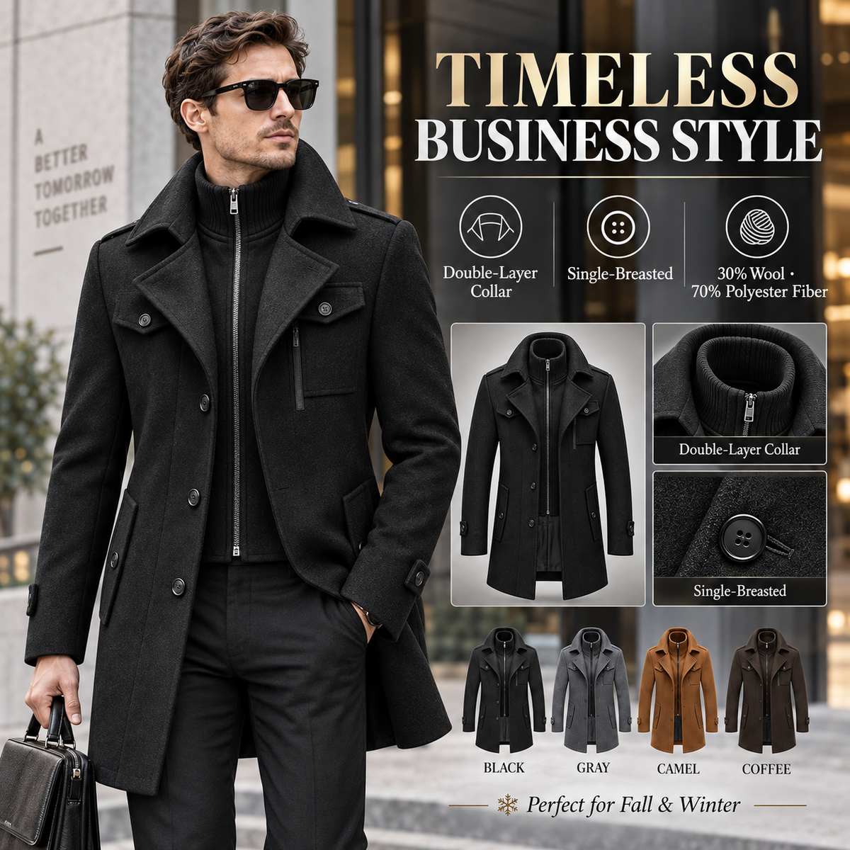 🔥 50% OFF ✨ Men’s Wool Blend Coat – Smart Business-Style Winter Outerwear