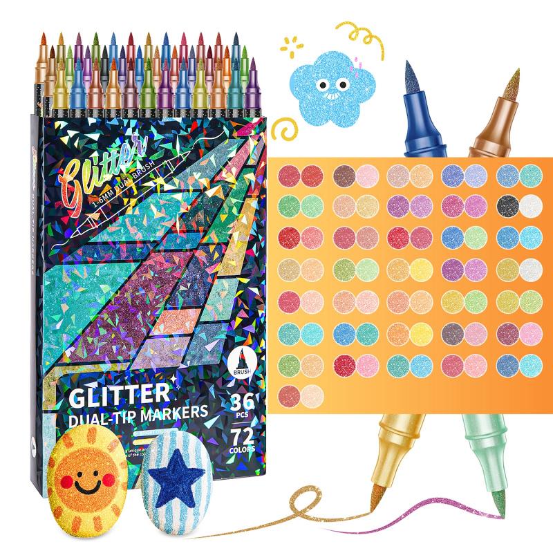 🎄 Christmas Pre-Sale £7.99 | Glitter Brush Markers – 24–96 Colours