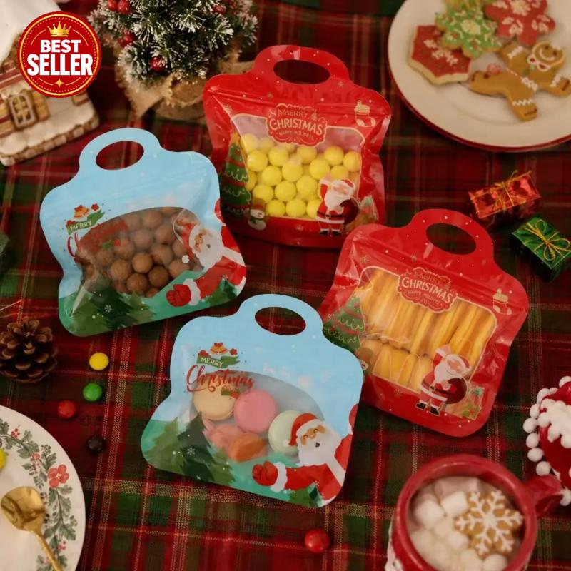 🎄 50% OFF ✨ Festive Self-Seal Treat Bags – Santa & Snowman Print