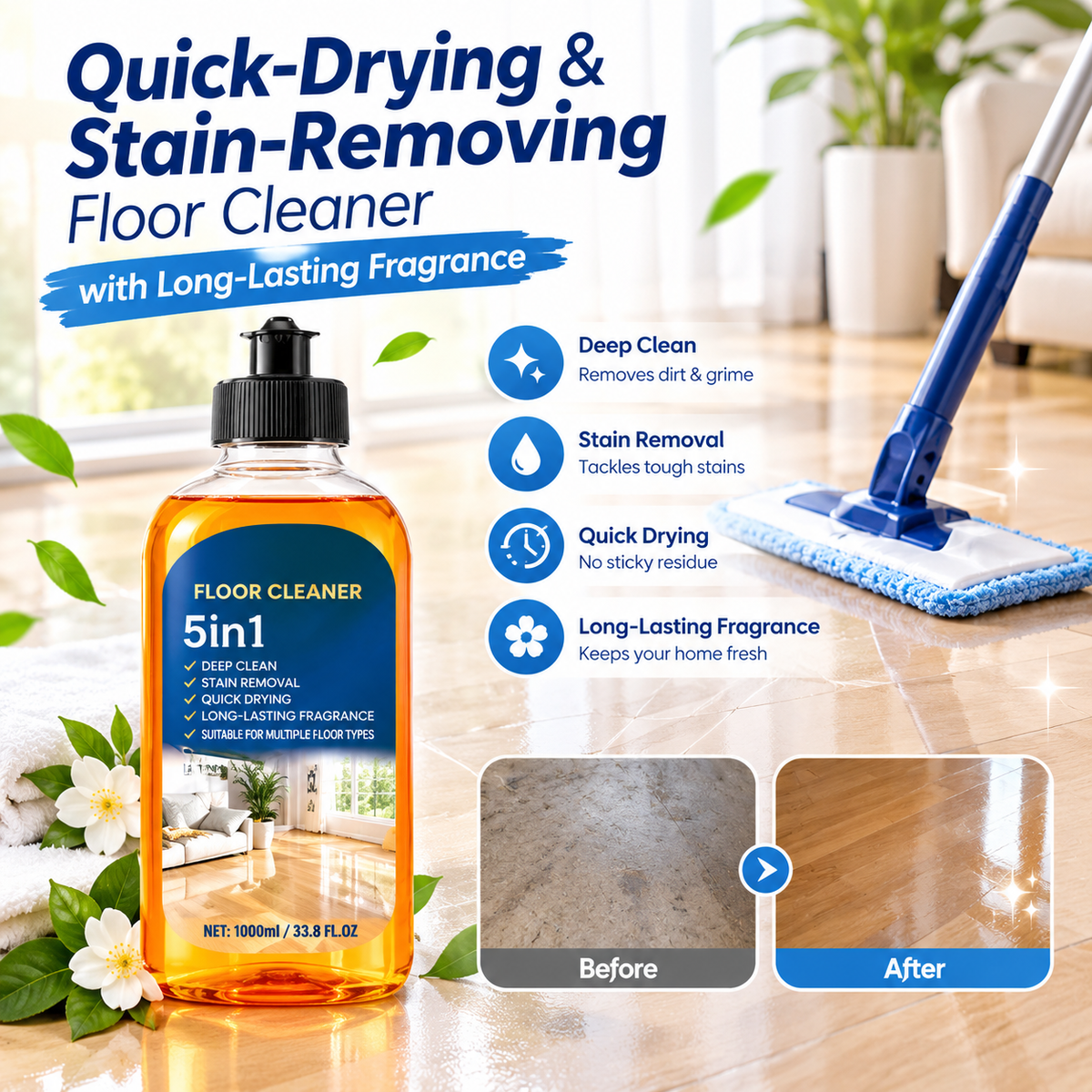 🔥 50% OFF ✨ Quick-Dry Floor Cleaner – Tough Stain Removal & Fresh Fragrance