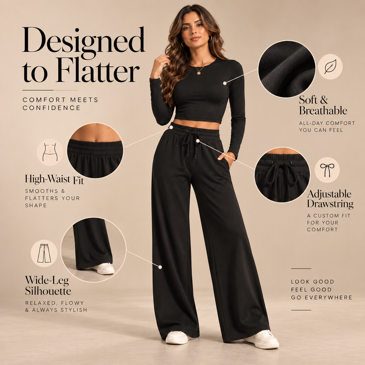 🔥 60% OFF | Women’s Crop Top & Wide-Leg Drawstring Pants Set