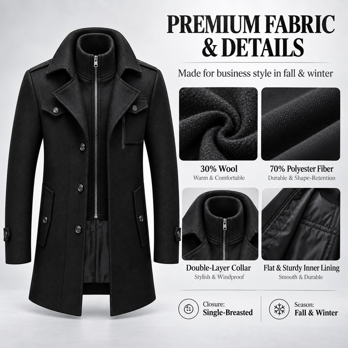 🔥 50% OFF ✨ Men’s Wool Blend Coat – Smart Business-Style Winter Outerwear