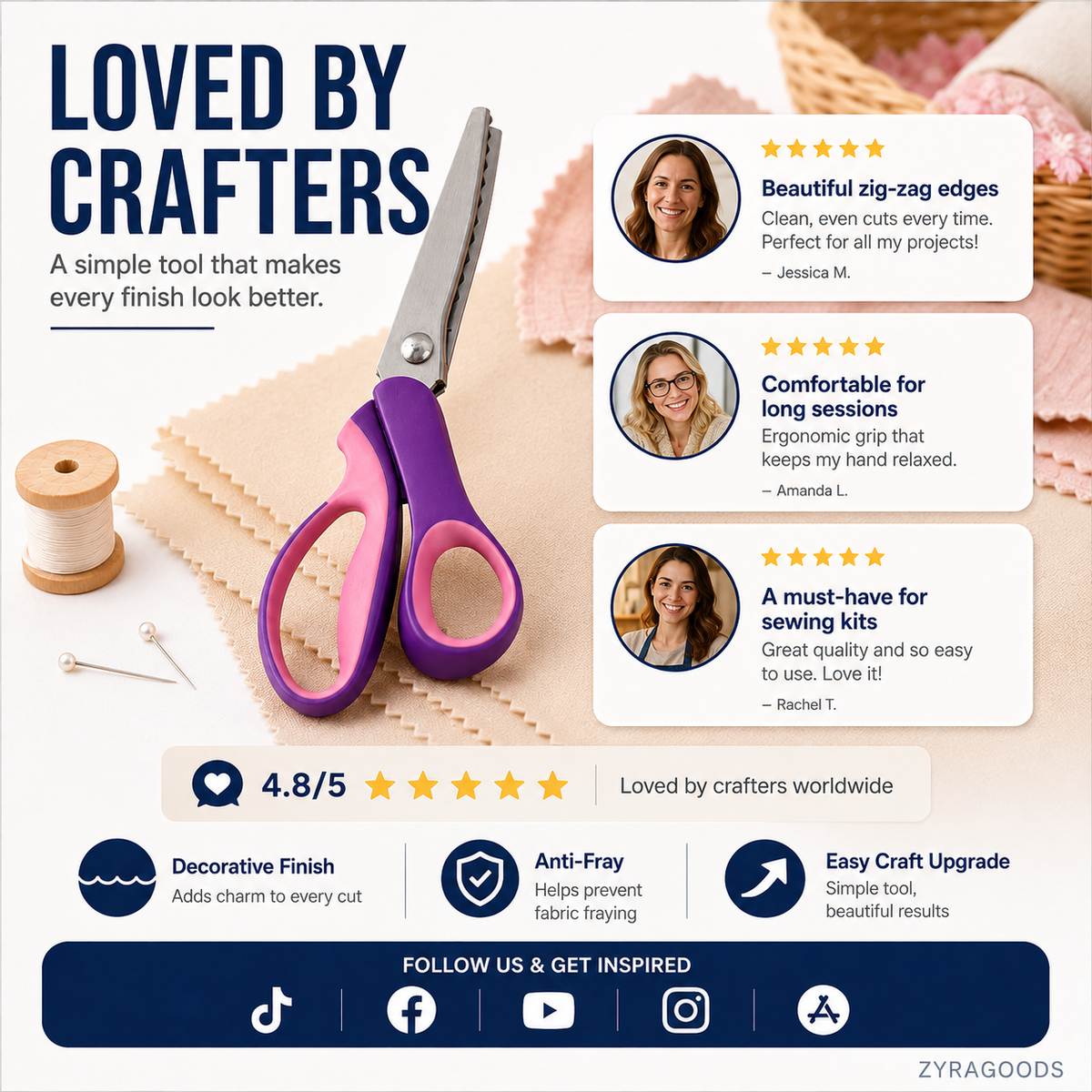 🔥 50% OFF ✨ Multipurpose Pinking Shears – Zigzag Fabric & Craft Scissors