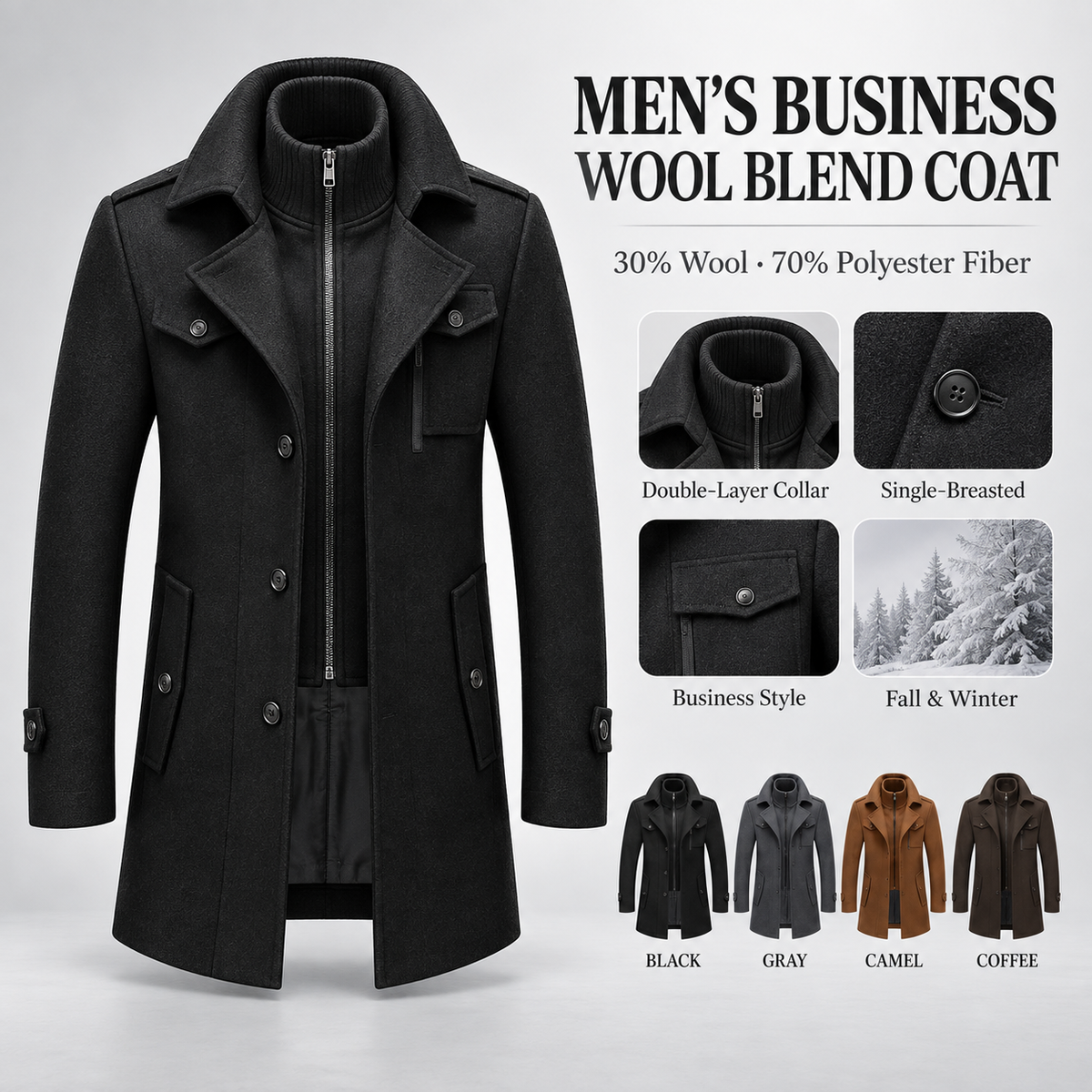 🔥 50% OFF ✨ Men’s Wool Blend Coat – Smart Business-Style Winter Outerwear