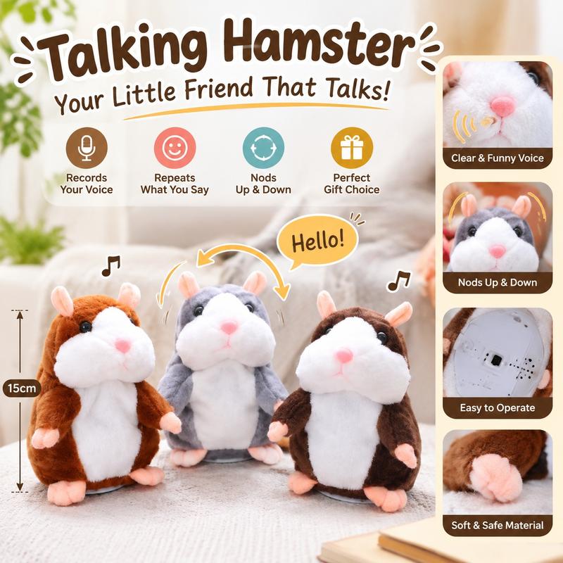 🐹 Last Day Special Price £9.99! Free Shipping！✨Talking Hamster Plush – repeats whatever you say, auto head-shaking, hilarious fun for kids & adults.🎁