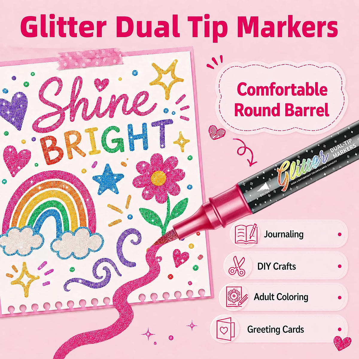 🎄 Christmas Pre-Sale £7.99 | Glitter Brush Markers – 24–96 Colours