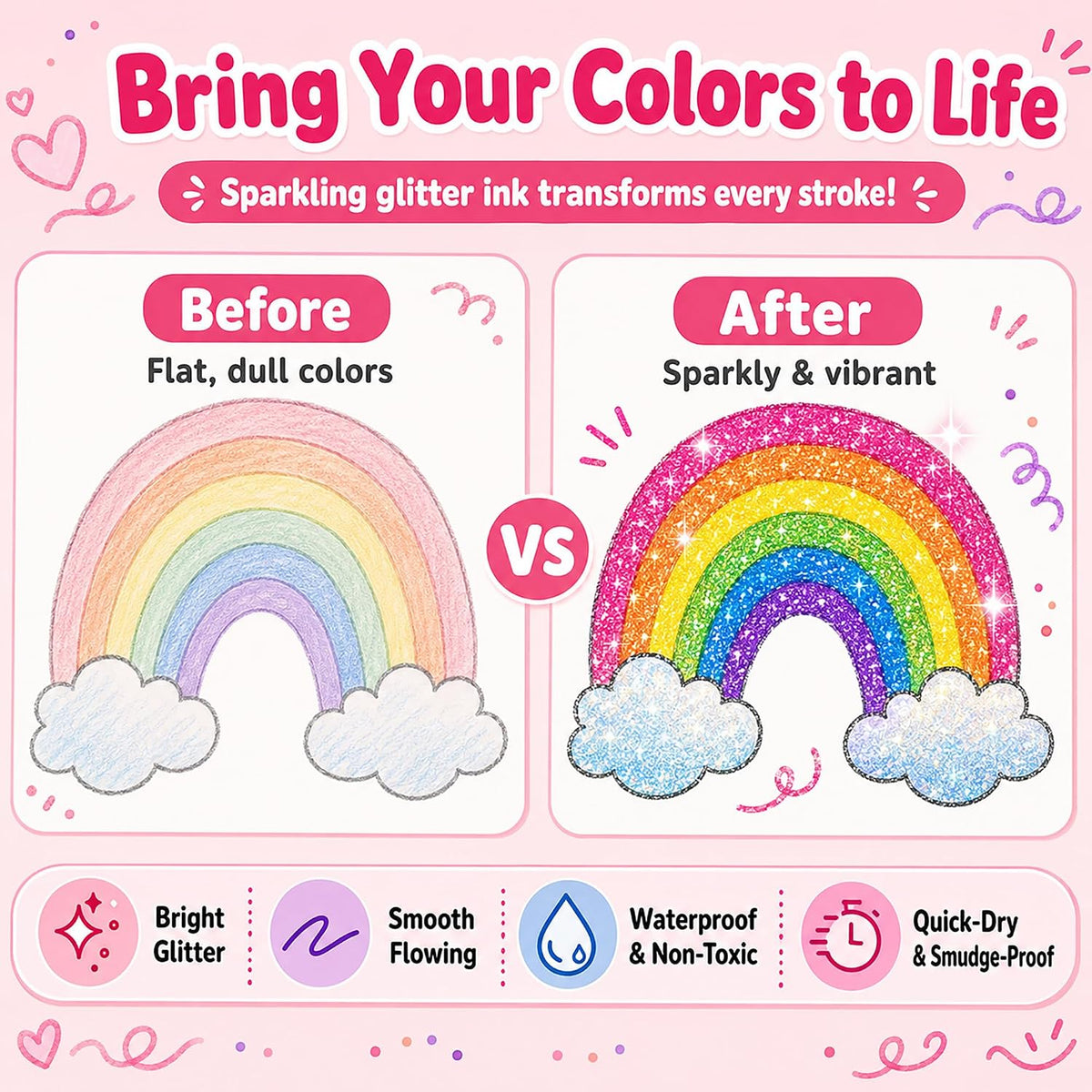🎄 Christmas Pre-Sale £7.99 | Glitter Brush Markers – 24–96 Colours