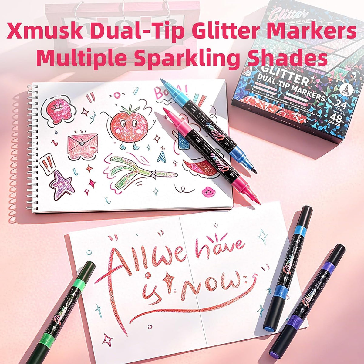 🎄 Christmas Pre-Sale £7.99 | Glitter Brush Markers – 24–96 Colours
