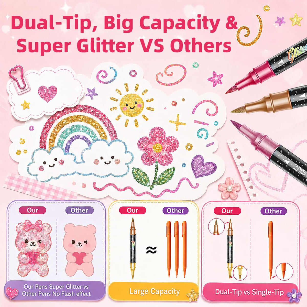 🎄 Christmas Pre-Sale £7.99 | Glitter Brush Markers – 24–96 Colours