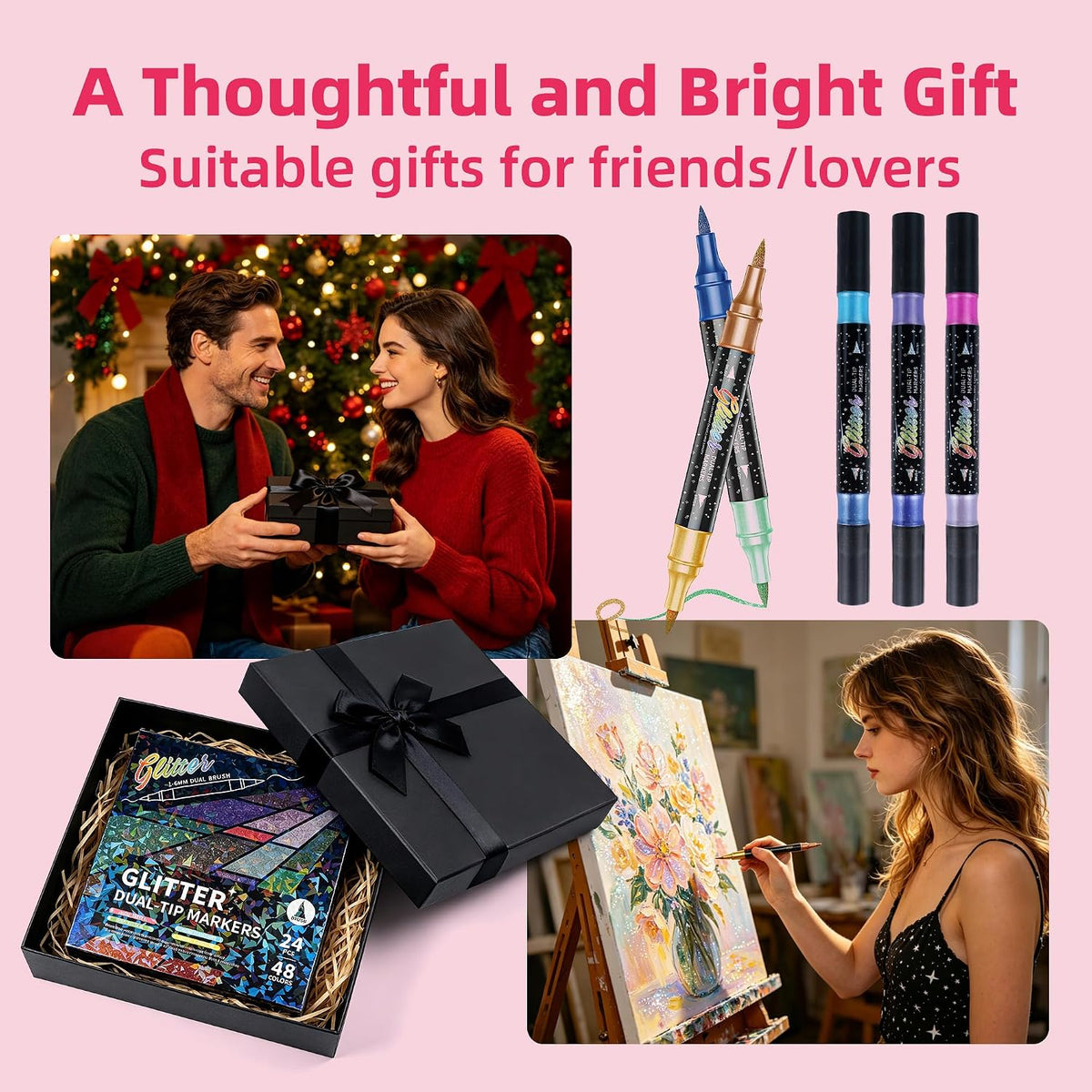 🎄 Christmas Pre-Sale £7.99 | Glitter Brush Markers – 24–96 Colours