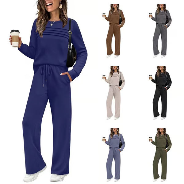 🔥 60% OFF ✨ Women’s Casual Crew-Neck Top & Drawstring Pants Set – Relaxed UK Style