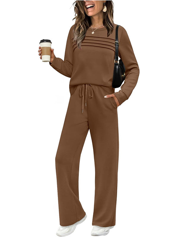 🔥 60% OFF ✨ Women’s Casual Crew-Neck Top & Drawstring Pants Set – Relaxed UK Style