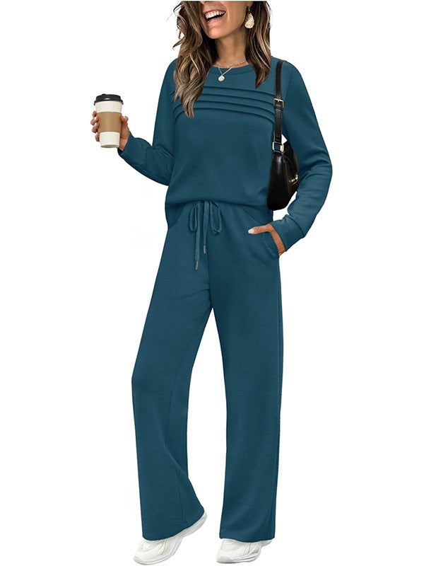 🔥 60% OFF ✨ Women’s Casual Crew-Neck Top & Drawstring Pants Set – Relaxed UK Style