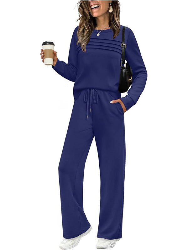 🔥 60% OFF ✨ Women’s Casual Crew-Neck Top & Drawstring Pants Set – Relaxed UK Style