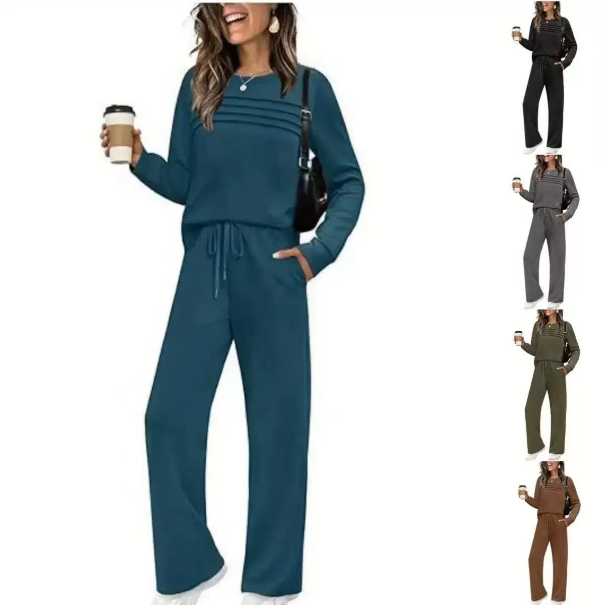 🔥 60% OFF ✨ Women’s Casual Crew-Neck Top & Drawstring Pants Set – Relaxed UK Style