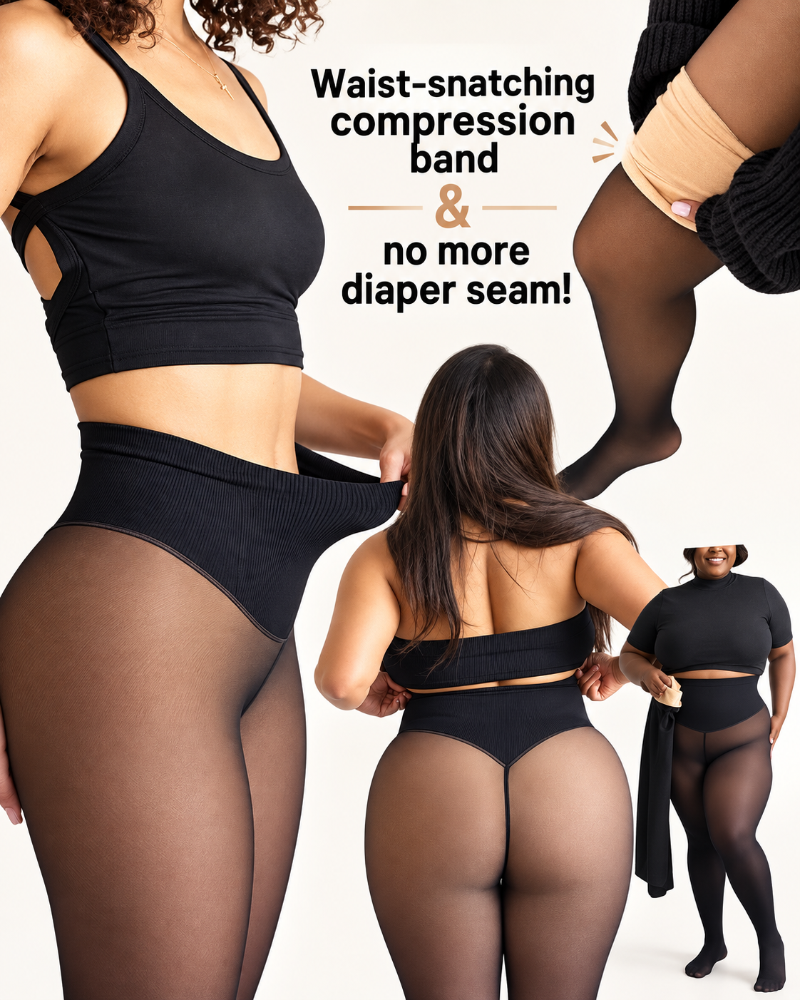 One-seam tights compression waistband feature