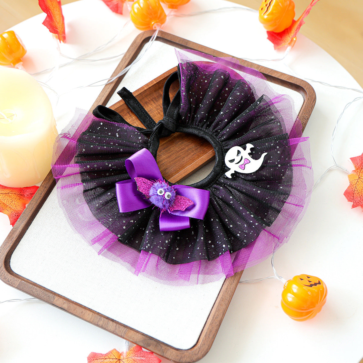 🎃 65% OFF ✨ Purple Bat Ruffle Pet Collar