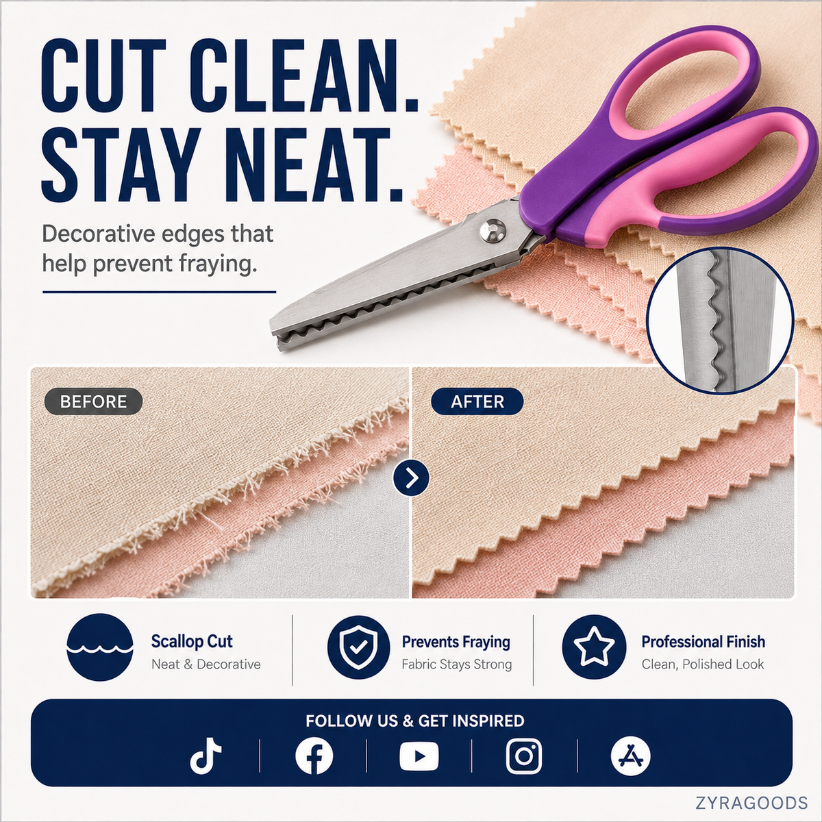 🔥 50% OFF ✨ Multipurpose Pinking Shears – Zigzag Fabric & Craft Scissors