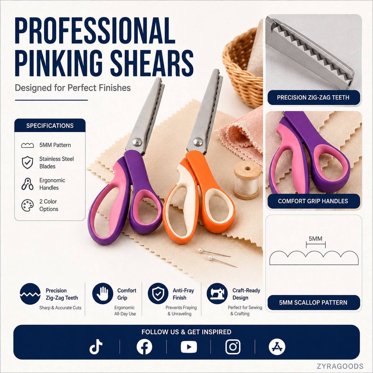 🔥 50% OFF ✨ Multipurpose Pinking Shears – Zigzag Fabric & Craft Scissors