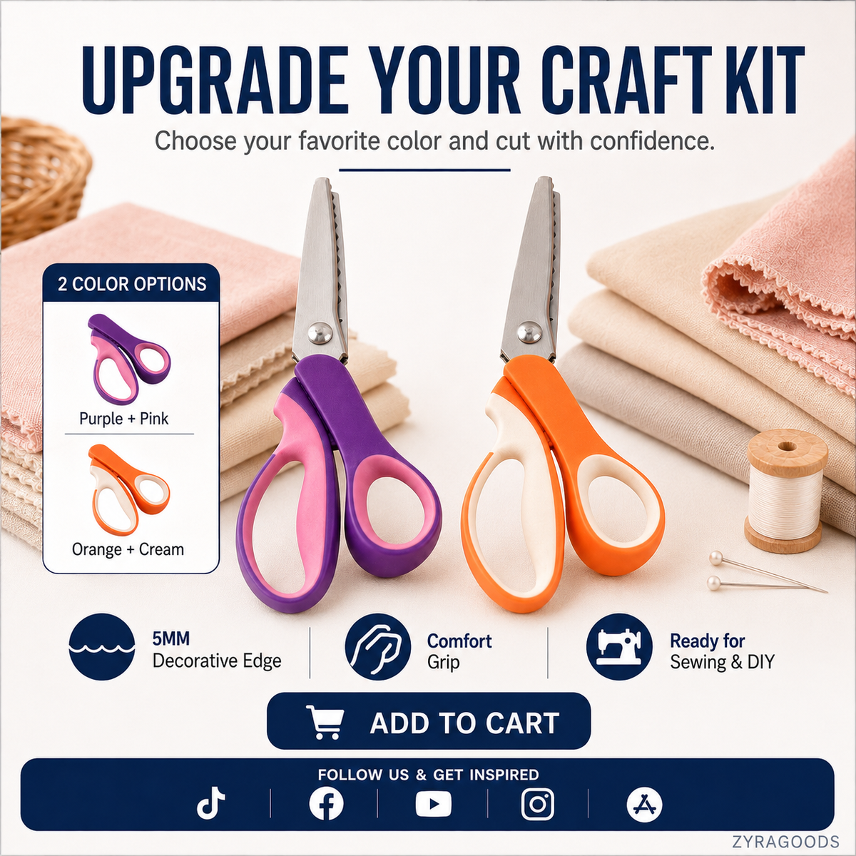 🔥 50% OFF ✨ Multipurpose Pinking Shears – Zigzag Fabric & Craft Scissors