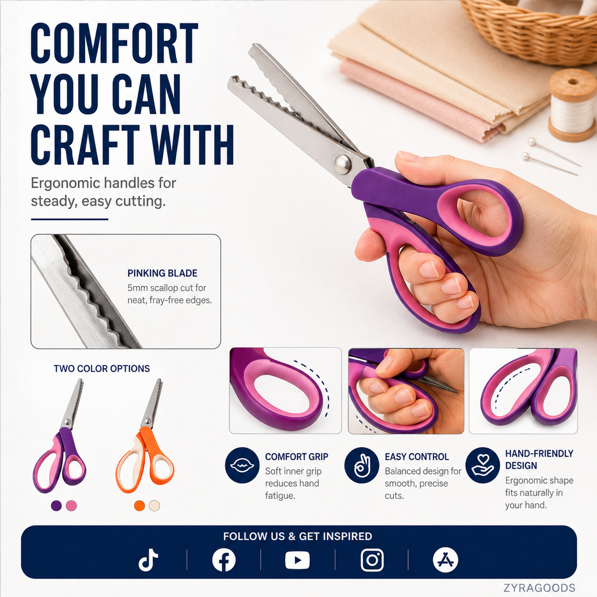 🔥 50% OFF ✨ Multipurpose Pinking Shears – Zigzag Fabric & Craft Scissors