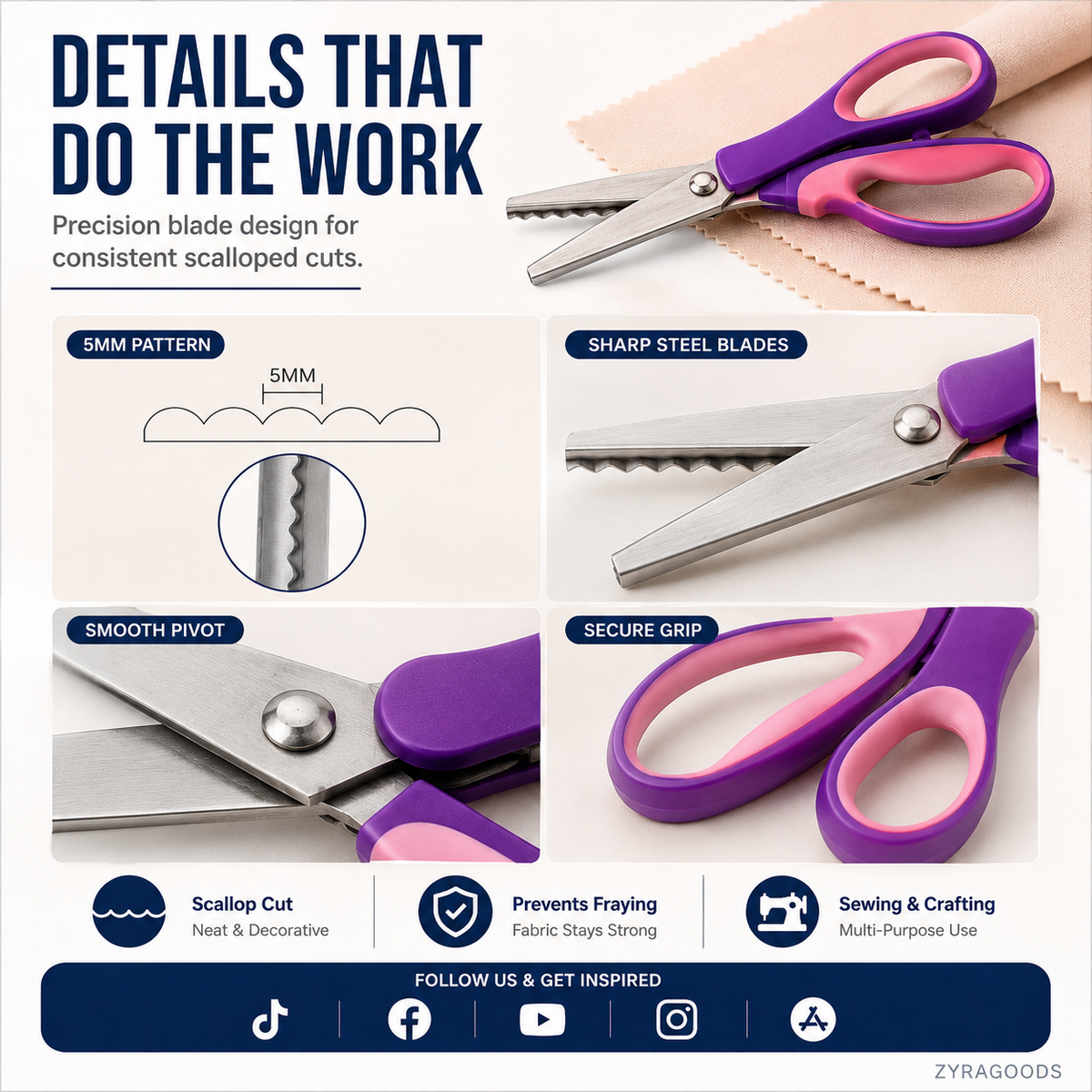 🔥 50% OFF ✨ Multipurpose Pinking Shears – Zigzag Fabric & Craft Scissors