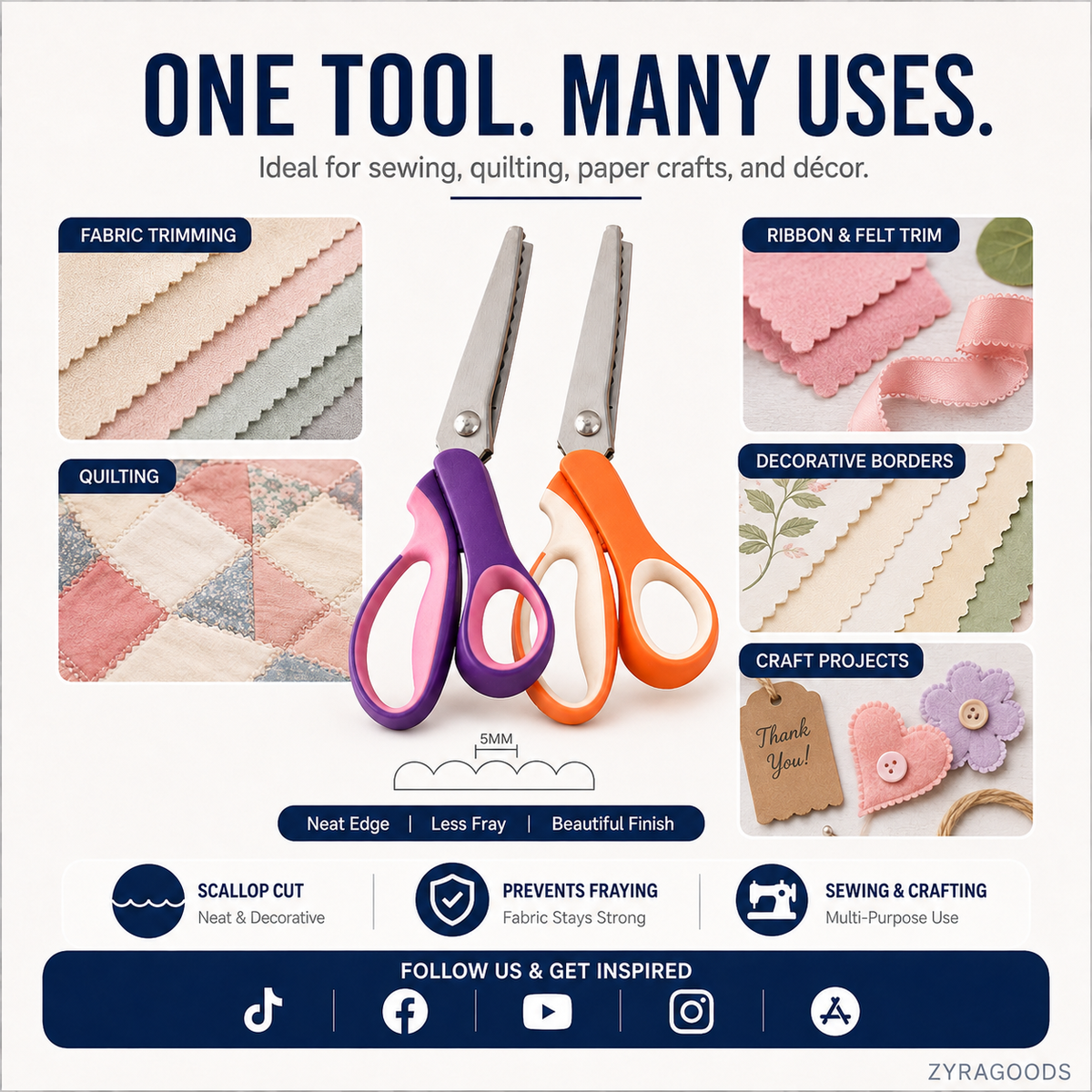 🔥 50% OFF ✨ Multipurpose Pinking Shears – Zigzag Fabric & Craft Scissors