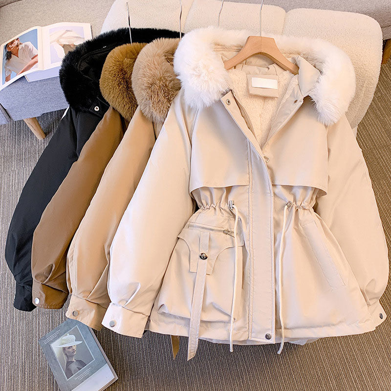 🔥 50% OFF ✨ Women’s Mid-Length Parka – Defined Waist, Faux-Fur Detail & Practical Pockets