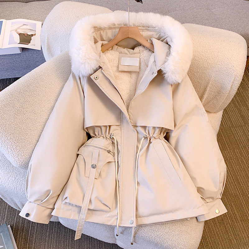 🔥 50% OFF ✨ Women’s Mid-Length Parka – Defined Waist, Faux-Fur Detail & Practical Pockets