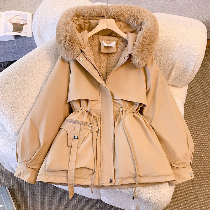🔥 50% OFF ✨ Women’s Mid-Length Parka – Defined Waist, Faux-Fur Detail & Practical Pockets