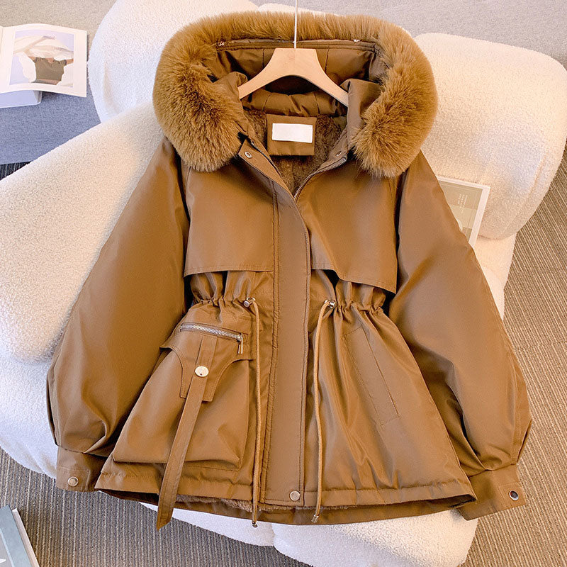 🔥 50% OFF ✨ Women’s Mid-Length Parka – Defined Waist, Faux-Fur Detail & Practical Pockets