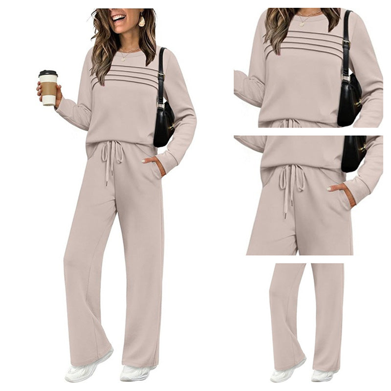 🔥 60% OFF ✨ Women’s Casual Crew-Neck Top & Drawstring Pants Set – Relaxed UK Style