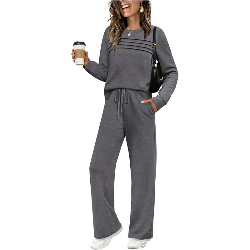🔥 60% OFF ✨ Women’s 2-Piece Lounge Set – Crew Neck Top & Drawstring Trousers