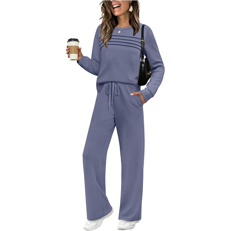 🔥 60% OFF ✨ Women’s 2-Piece Lounge Set – Crew Neck Top & Drawstring Trousers