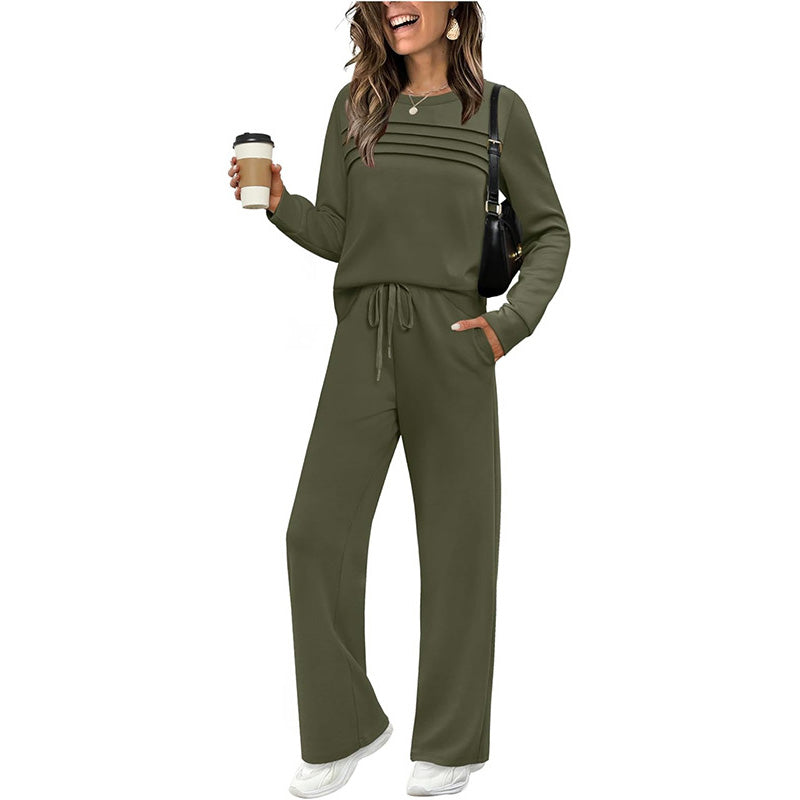🔥 60% OFF ✨ Women’s Casual Crew-Neck Top & Drawstring Pants Set – Relaxed UK Style