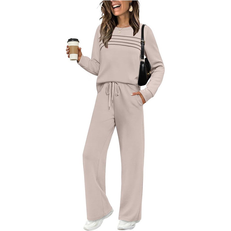 🔥 60% OFF ✨ Women’s Casual Crew-Neck Top & Drawstring Pants Set – Relaxed UK Style