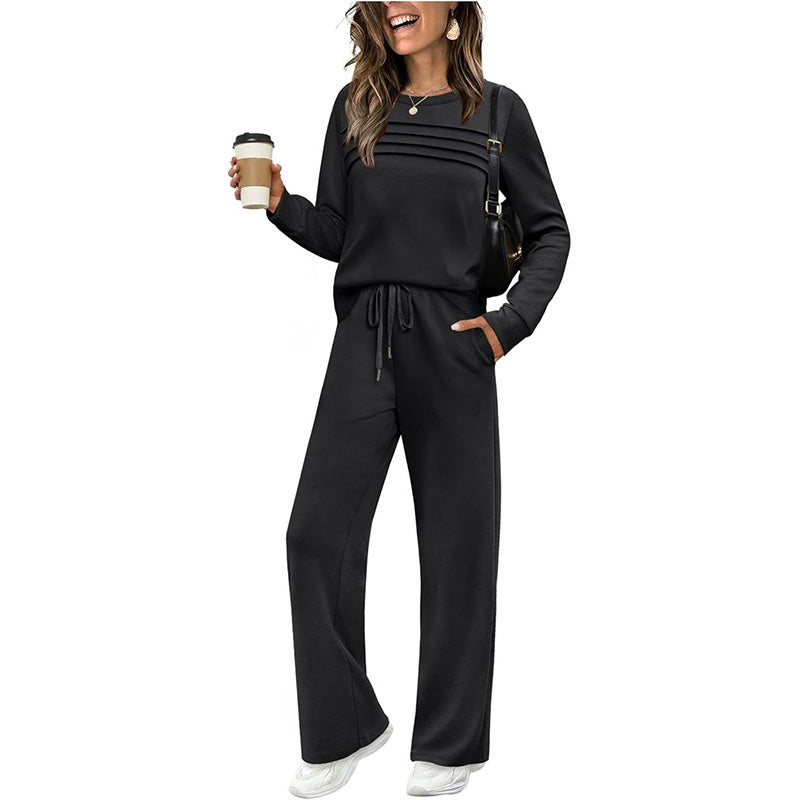 🔥 60% OFF ✨ Women’s Casual Crew-Neck Top & Drawstring Pants Set – Relaxed UK Style