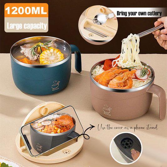 🔥 50% OFF ✨ 304 Stainless Steel Instant Noodle Bowl – Anti-Scald & Large Capacity