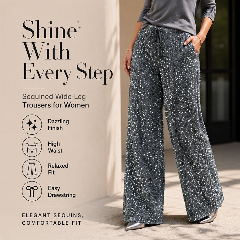 🔥 76% OFF ✨ Women’s Sparkly Wide-Leg Pants – High Waist & Relaxed Fit