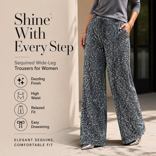 🔥 76% OFF ✨ Women’s Sparkly Wide-Leg Pants – High Waist & Relaxed Fit