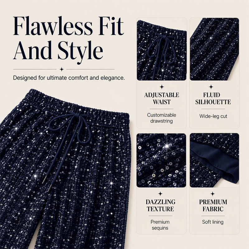 🔥 76% OFF ✨ Women’s Sparkly Wide-Leg Pants – High Waist & Relaxed Fit