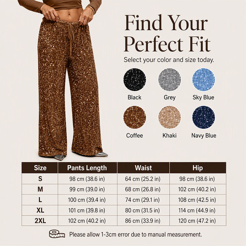 🔥 76% OFF ✨ Women’s Sparkly Wide-Leg Pants – High Waist & Relaxed Fit