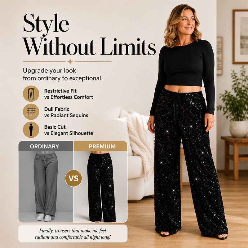 🔥 76% OFF ✨ Women’s Sparkly Wide-Leg Pants – High Waist & Relaxed Fit