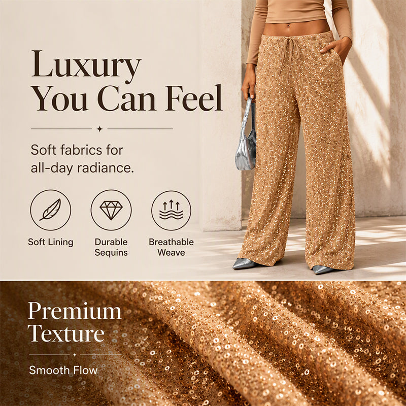 🔥 76% OFF ✨ Women’s Sparkly Wide-Leg Pants – High Waist & Relaxed Fit