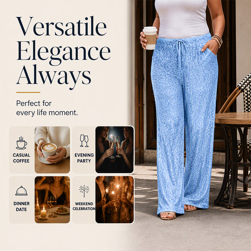 🔥 76% OFF ✨ Women’s Sparkly Wide-Leg Pants – High Waist & Relaxed Fit