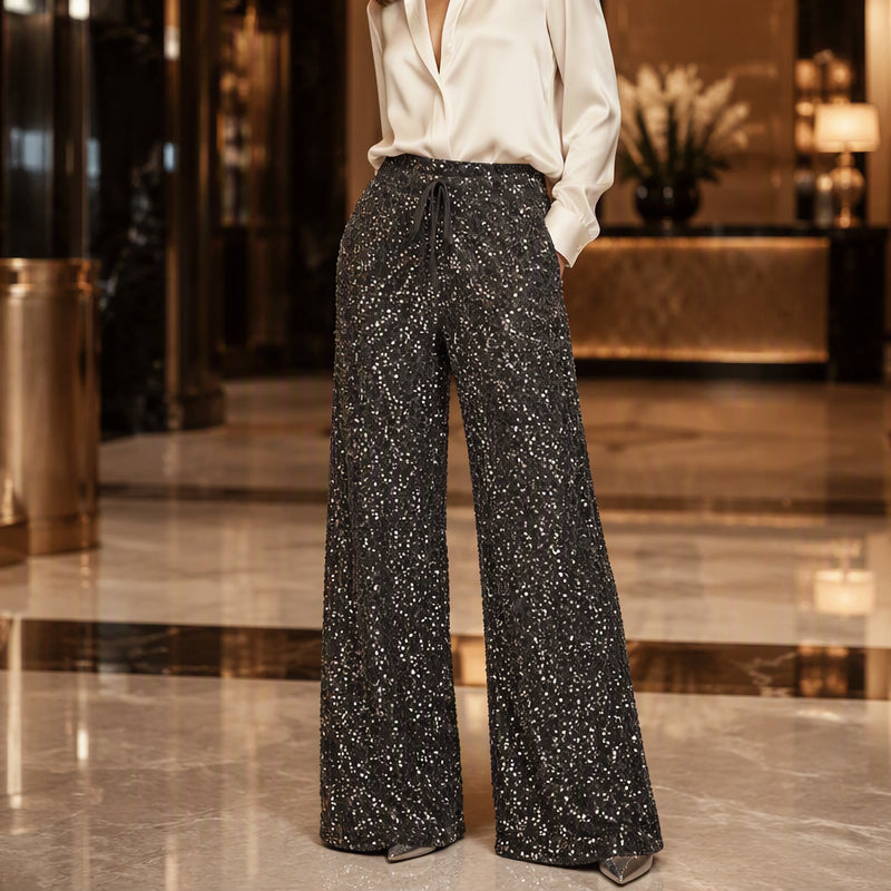 🔥 76% OFF ✨ Women’s Sparkly Wide-Leg Pants – High Waist & Relaxed Fit