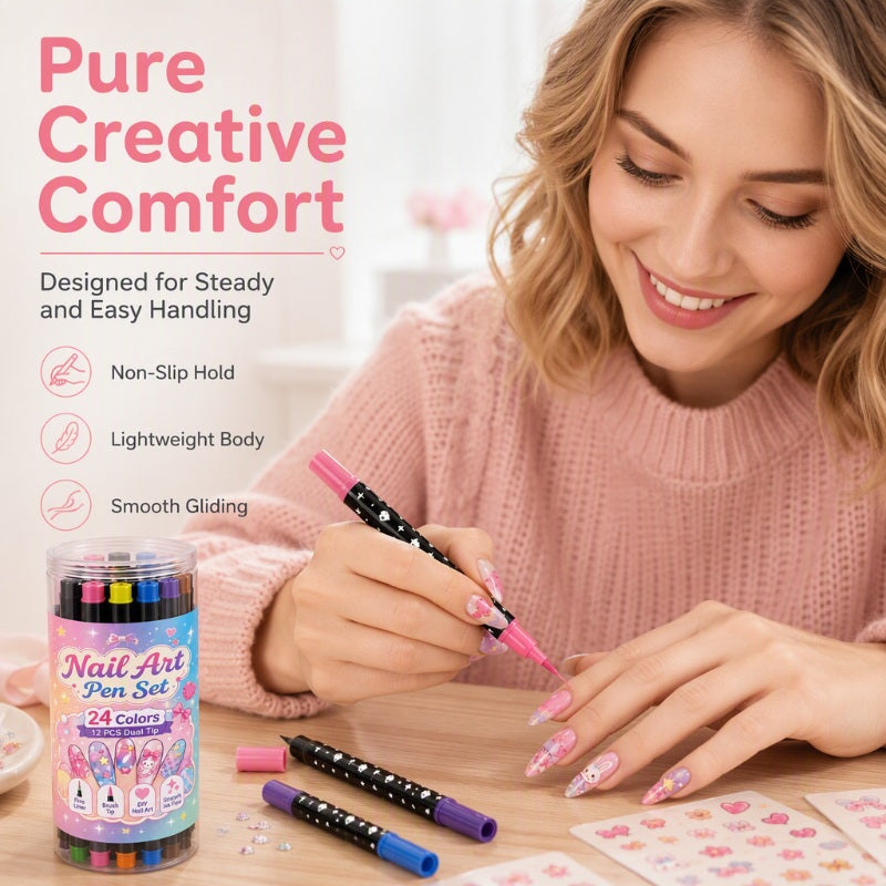 🔥 80% OFF ✨ 24-Color Nail Art Pens – Easy DIY Manicure Set